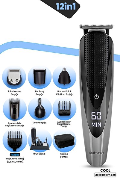 GOLDMASTER Cool Profesyonel Tıraş Makinesi Saç Sakal 12 in 1