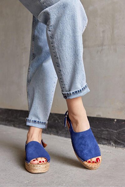 NILUFARR Arya Denim Blue Suede Genuine Leather Women's Espadrille Sandals