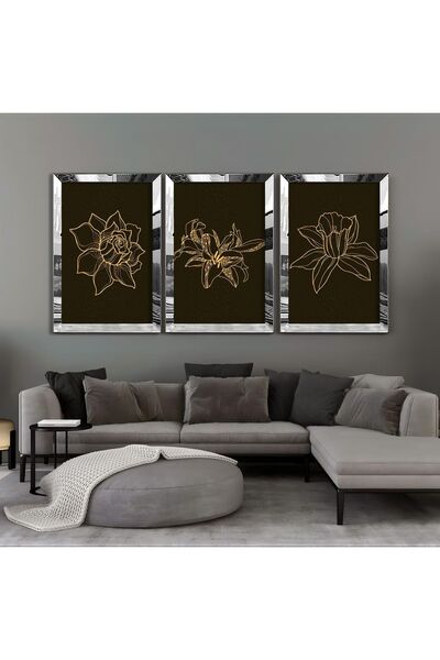 Harikabirev | Combinație de flori aurii 001 | Tablou MDF cu rama din plexiglas 3dky