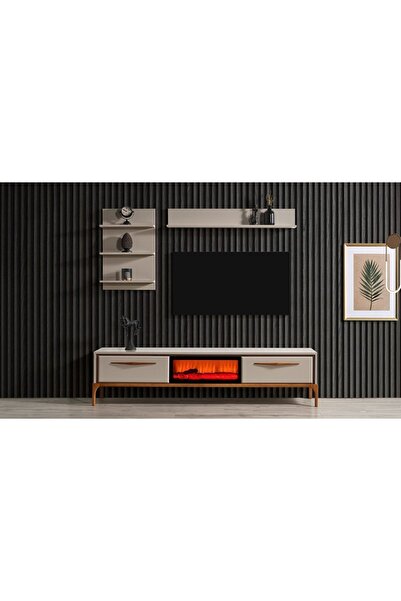 CaddeYıldız Bağdat Tv Ünitesi - Şömineli - Bej