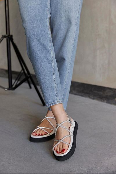 NILUFARR Sandale de damă Lolly White din piele naturală Stone