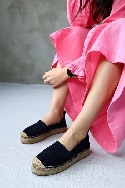 NILUFARR Best Navy Blue Suede Women's Espadrille Shoes