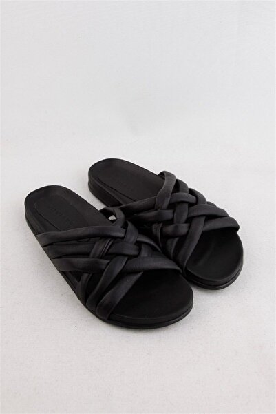 NILUFARR Misha Чорні жіночі тапочки з натуральної шкіри з перехресними ремінцями