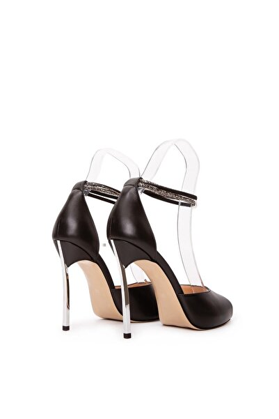 Cengiz Gümüş Leather Ankle Stone Banded Heeled Women's Shoes