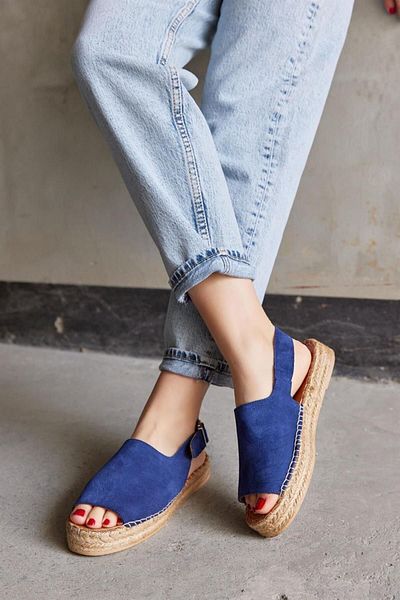 NILUFARR Sandale espadrille pentru femei Arya Denim Blue Suede din piele naturală