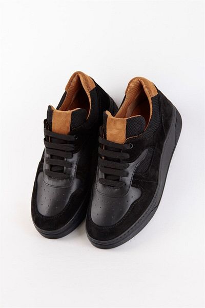 NILUFARR Vontex Black Genuine Leather Black Sole Women's Sneakers