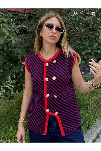 KÜBRA SÖYLEMEZ BOUTİQUE Design Knitwear Vest - Red Striped