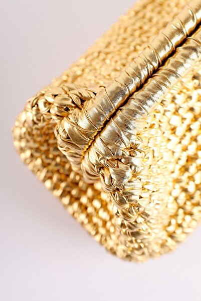 SU SHOE BOUTIQUE Kadın Altın Deri İp Pouch Çanta