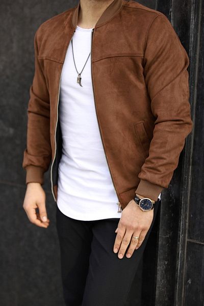 BASEL.CO Pánská bunda Tan Suede College Jacket