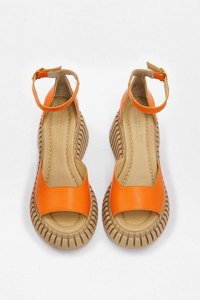 NILUFARR Cappy Genuine Leather Orange Heeled Women's Sandals