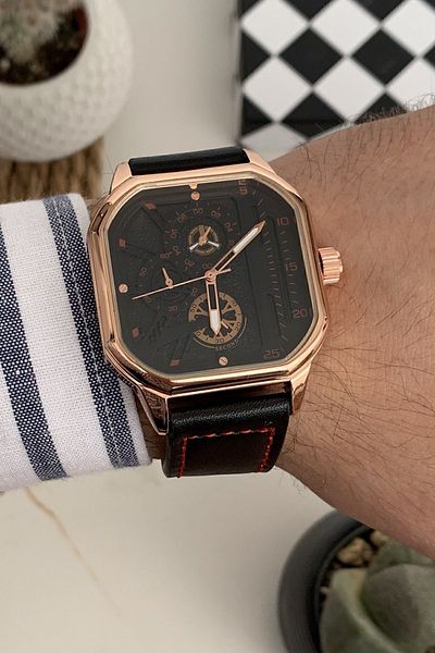 Güncel Vitrin Stainless Men's Wristwatch Leather Strap