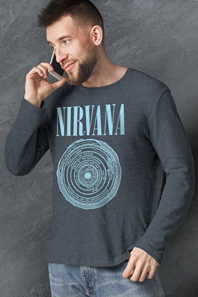 ROCKANDROLL Daire Daire Nirvana Uzun Kollu Antrasit Erkek Penye T-shirt