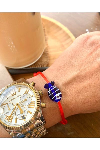 Atelier Çağla Murano Glass Bead Dark Blue Fish Red Bracelet