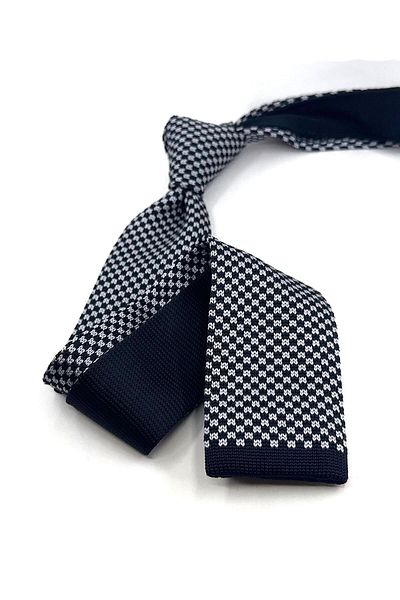 Kravatkolik Square Patterned Black-White Knitted Tie - Ör8301