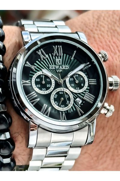 Reward Black Color, Steel Cord, Functions Activated, Special Lock System, Men's Wristwatch Bracelet Rosary