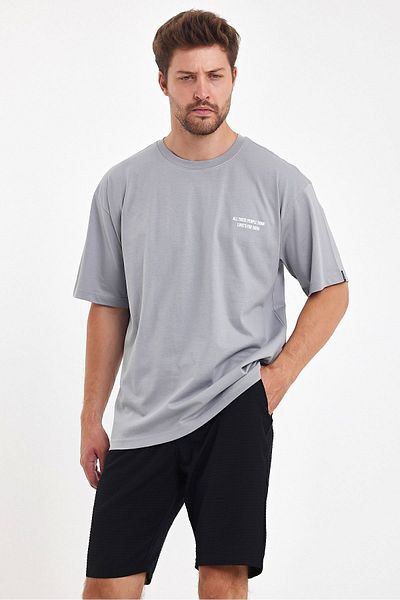 THE RULE Ανδρικό μπλουζάκι Love's For Show με στάμπα Oversize 100% βαμβακερό φαρδύ φαρδύ κομμένο λαιμόκοψη Casual Ice Grey T-shirt