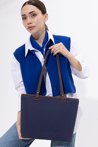 United Colors of Benetton Beneton Women's Shoulder Bag - Navy/Brown Bnt1422