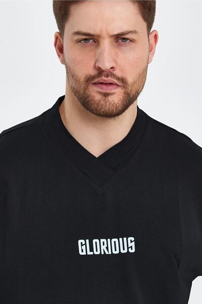 THE RULE Ανδρικό γιακά με λεπτομέρειες Oversize 100% βαμβακερό φαρδύ φαρδύ λαιμόκοψη μαλακό μαύρο μπλουζάκι