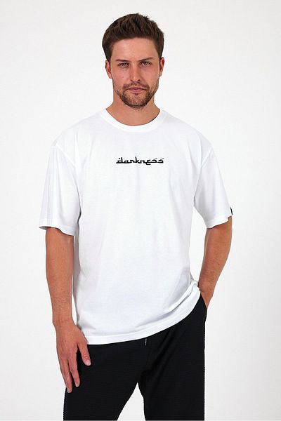 THE RULE Ανδρικό μπλουζάκι Darkness Back Printed Oversize 100% βαμβακερό φαρδύ φαρδύ κομμένο λαιμόκοψη φαρδύ λευκό μπλουζάκι
