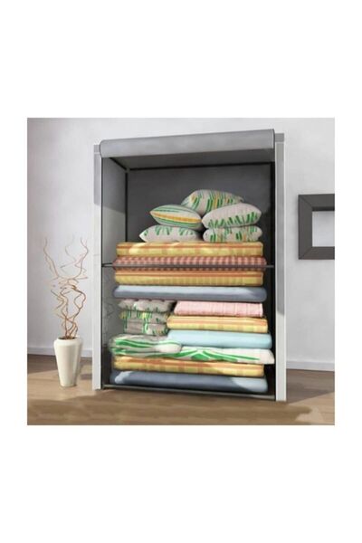 Mavi Vitrin Gri Renk Bez Dolap Güçlendirilmiş Çelik Yapım Yorgan Hurcu Saklama Dolabı