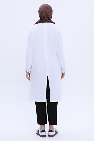 ALLDAY White Cotton Tunic with Back Slit and Epaulet Detail