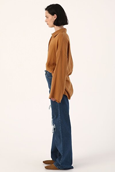 ALLDAY Blue 100% Cotton High Waist Ripped Detailed Jean Trousers