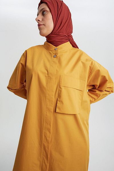 ALLDAY Mustard 100% Cotton Magnificent Collar Single Pocket Tunic