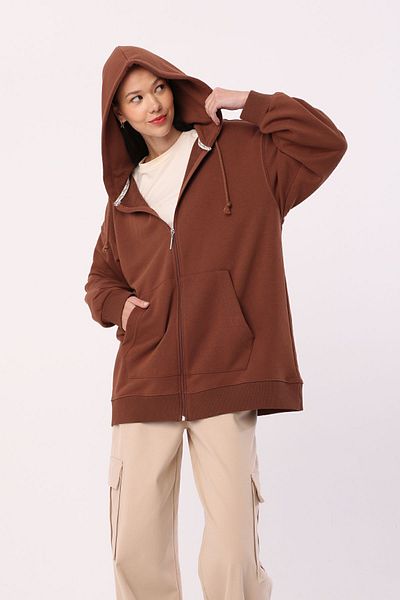ALLDAY Ανοιχτό καφέ Kangaroo Pocket Oversize Ζακέτα ιδρώτα