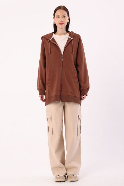 ALLDAY Ανοιχτό καφέ Kangaroo Pocket Oversize Ζακέτα ιδρώτα