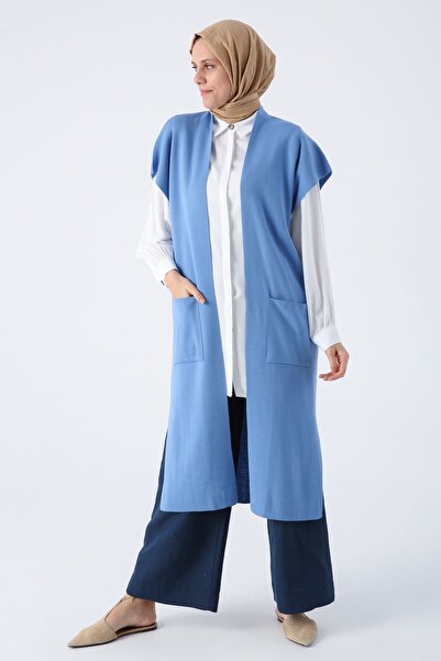 ALLDAY Long Knitwear Vest with Blue Pockets