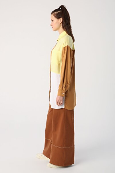 ALLDAY Camel Single Pocket Viscose Fabric Shirt Tunic