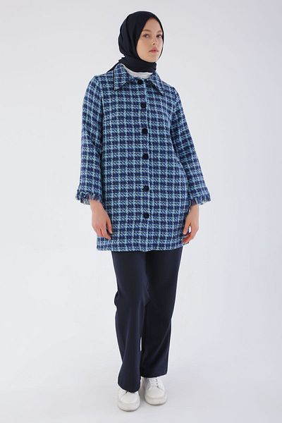 ALLDAY Jachetă din tweed cu guler cămașă cu nasturi din catifea indigo