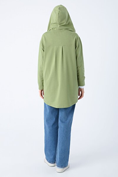 ALLDAY Zielony, zapinany na guziki, dzianinowy kardigan z kapturem