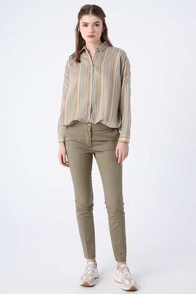 ALLDAY Pantaloni skinny din bumbac kaki cu buzunar, lycra
