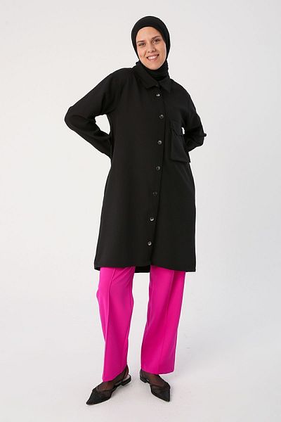 ALLDAY Black Single Pocket Snap Fastener Shirt Tunic