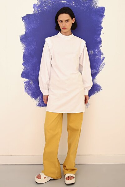 ALLDAY Tunica albă cu mânecă cu balon cu pliuri de umăr