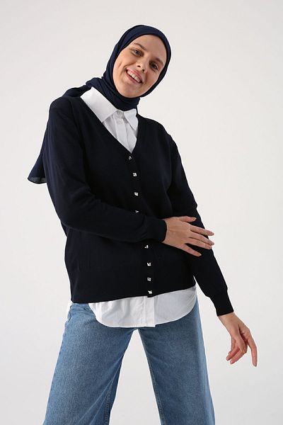 ALLDAY Κοντό πλεκτό με λαιμόκοψη Navy Blue Ζακέτα