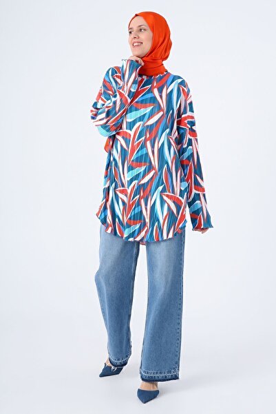 ALLDAY Плісирована туніка Indigokred Emprime з візерунком розслабленого крою