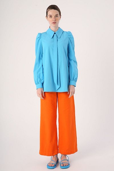 ALLDAY Turquoise Side Scarf Detailed Tunic with Gathered Sleeves