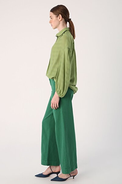 ALLDAY Yeşil %100 Pamuk Bol Paça Cepli Pantolon