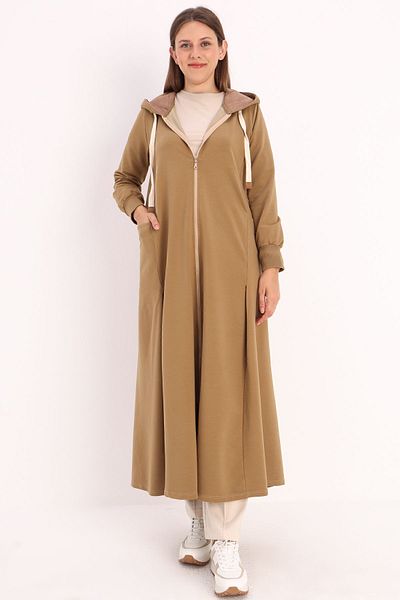 ALLDAY Μπεζ καστόρι με κουκούλα Abaya
