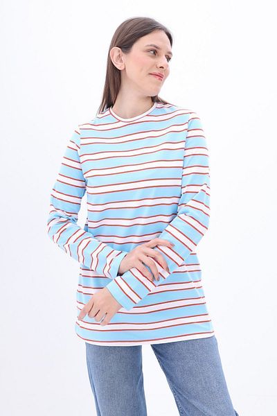 ALLDAY Tunica tricou cu dungi albastre si rosii din bumbac