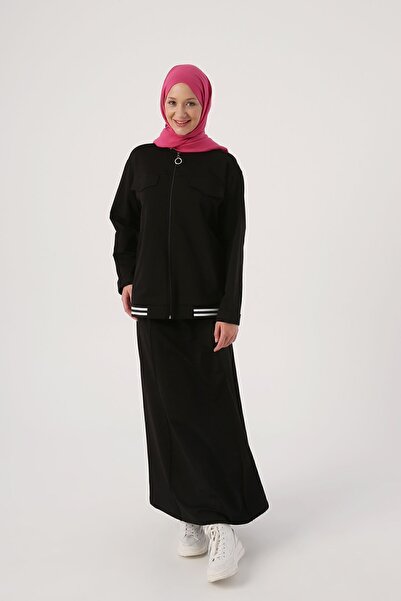 ALLDAY Black Striped Ribbed Skirt Short Cardigan Suit