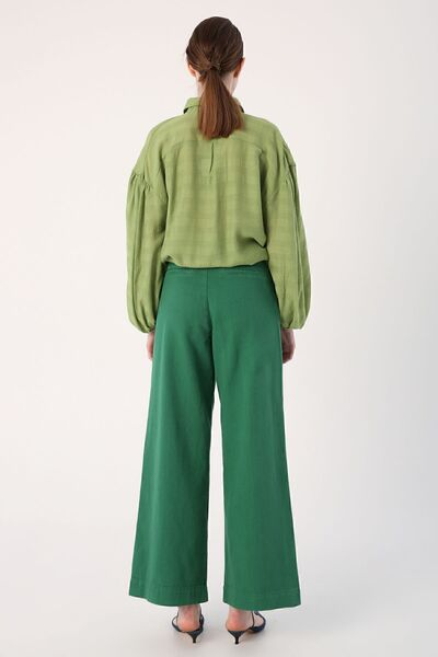 ALLDAY Yeşil %100 Pamuk Bol Paça Cepli Pantolon
