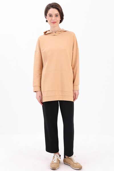 ALLDAY Biscuit Kangaroo Pocket Hooded Sweat Tunic