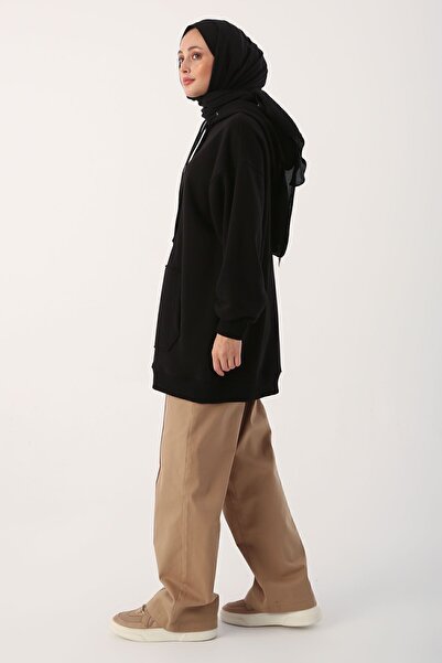 ALLDAY Siyah Oversize Kapüşonlu Kanguru Cepli Sweat Tunik