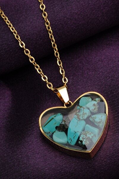 Lunas Bijuteri Doğanın Kalbi: Paslanmaz Çelikten Şık Firuze Taşlı Kolye