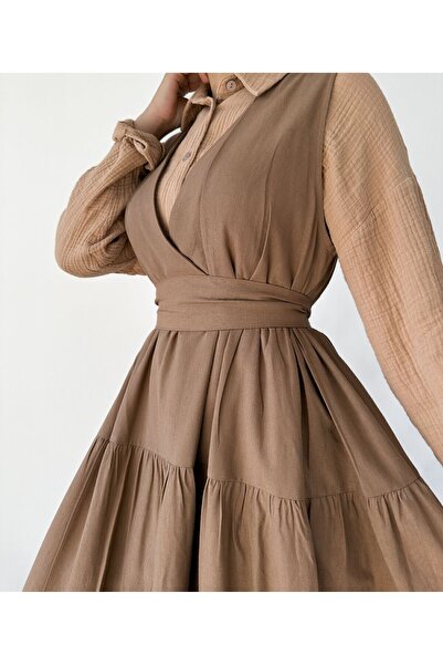 hrmonny فستان من القطن المحمول جيليه من الكتان - مبطن باللون القهوة