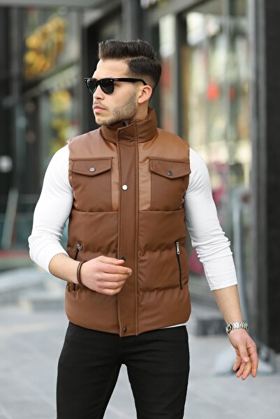 Boymen Vestă de umplutură pentru bărbați din piele carbon