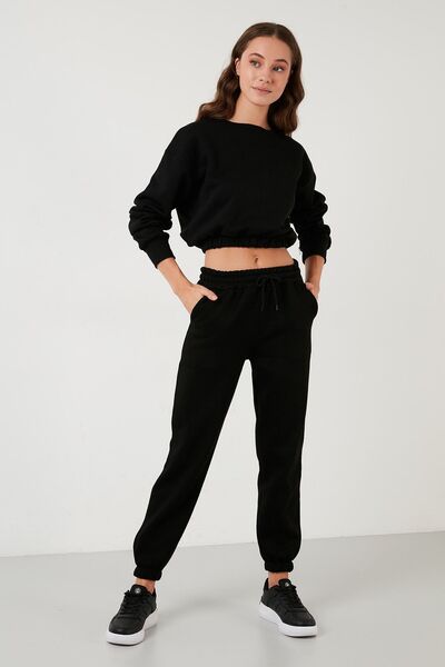 Lela Bisiklet Yaka Pamuklu Cepli Crop Spor Takım Takım 5864276